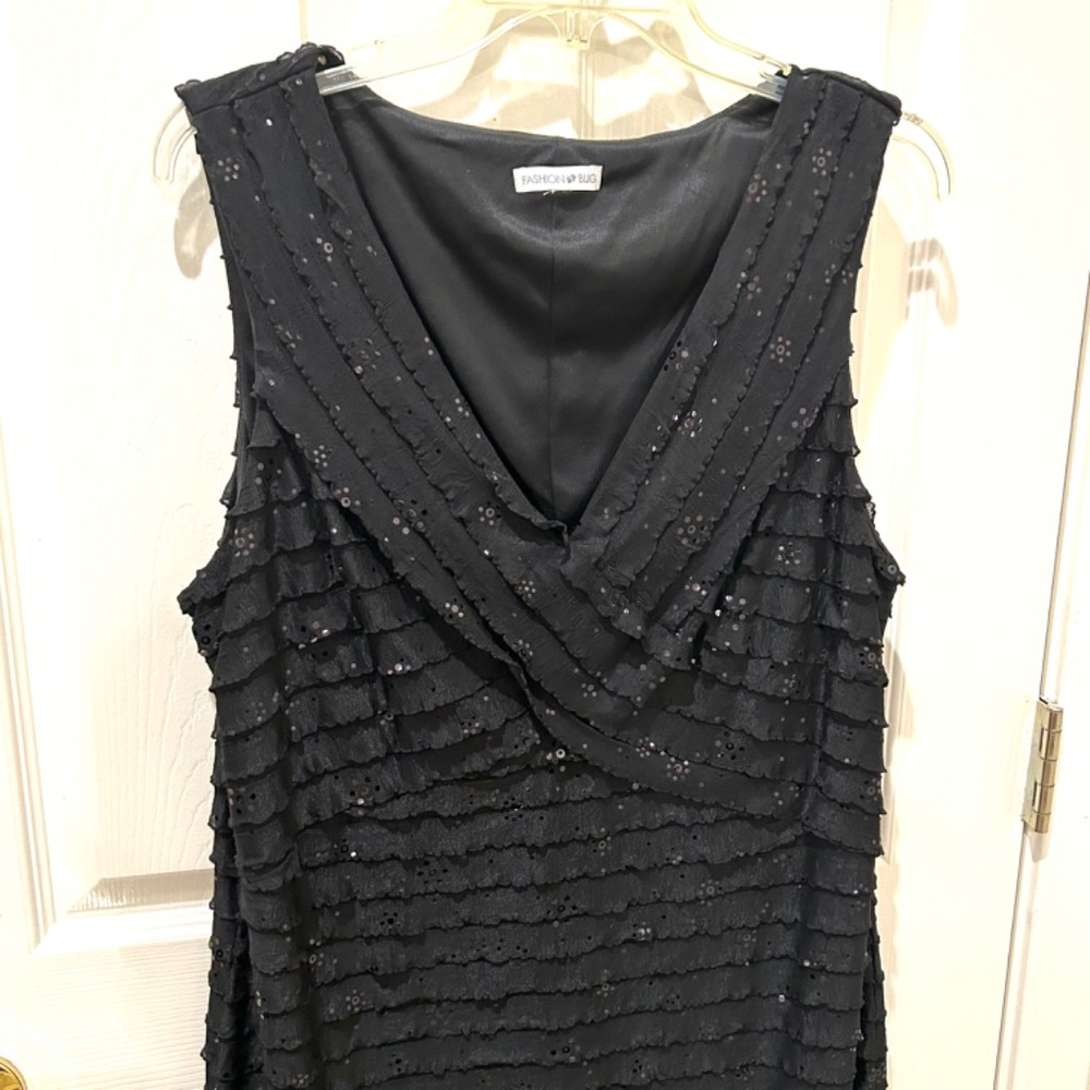Fashion Bug Embellished Black Knee Length Cocktail Evening Dressy Dress L 14-16 - Picture 2 of 4